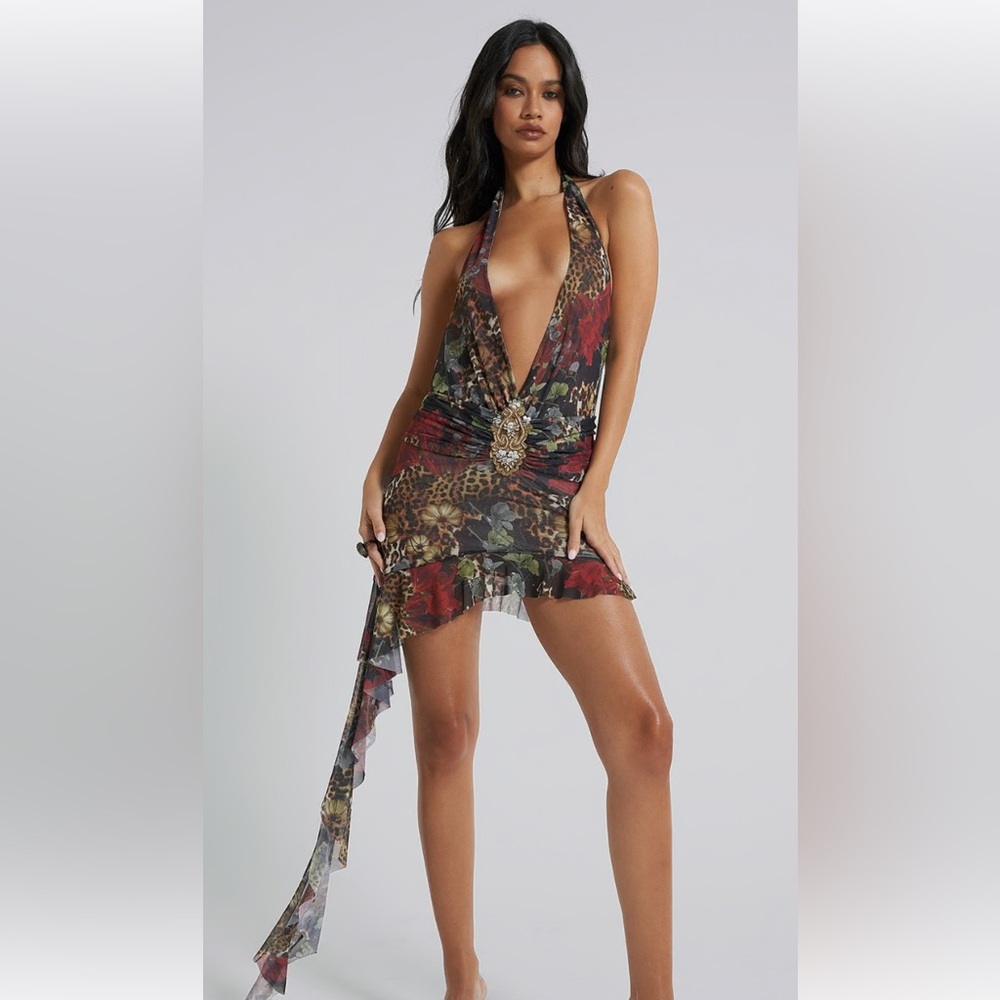 Elegant Leopard and Floral Print Dress